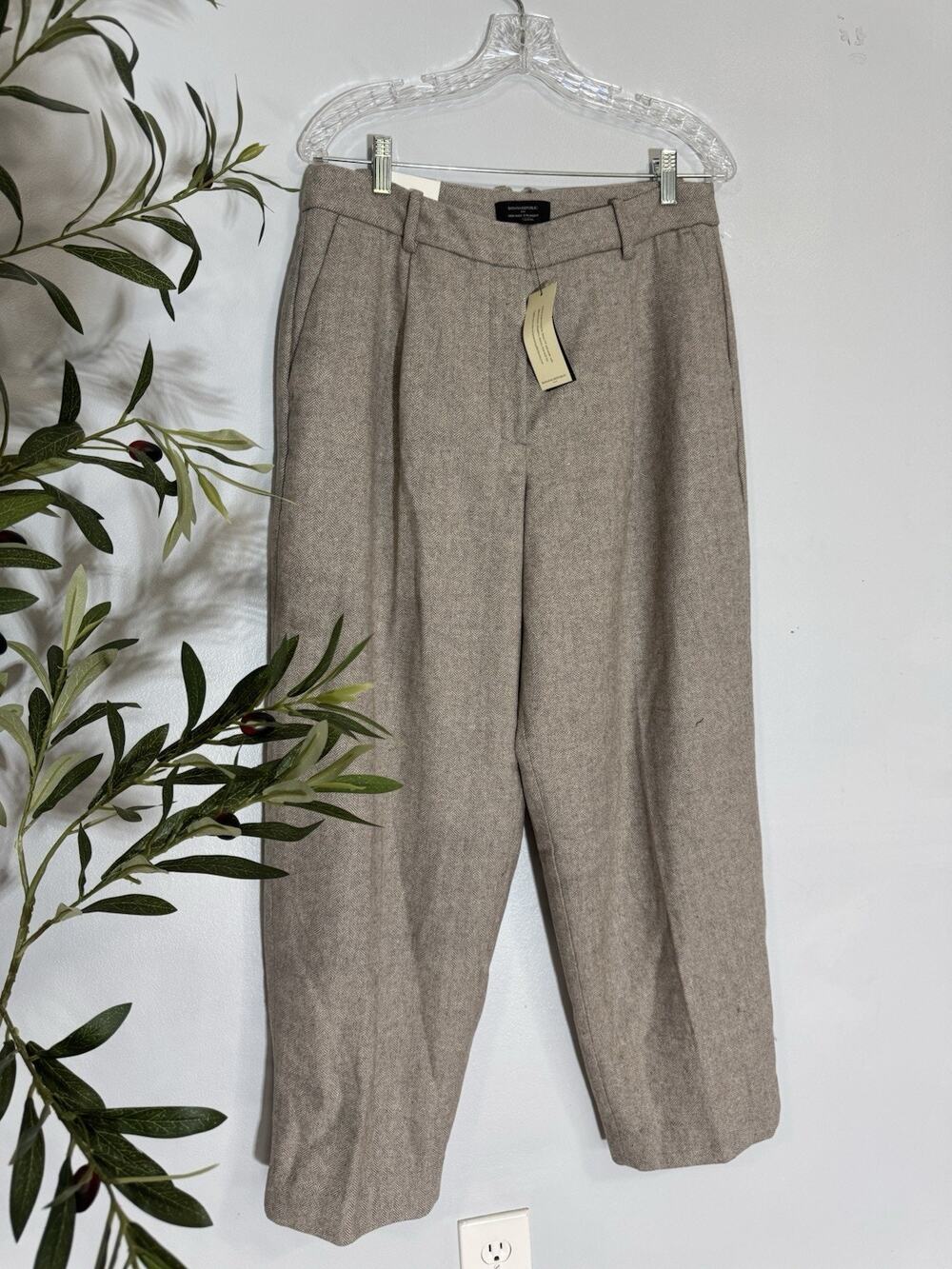 Banana Rep. Women Straight Wool-Blend Herringbone Trouser Puddle Pant 10 Preppy